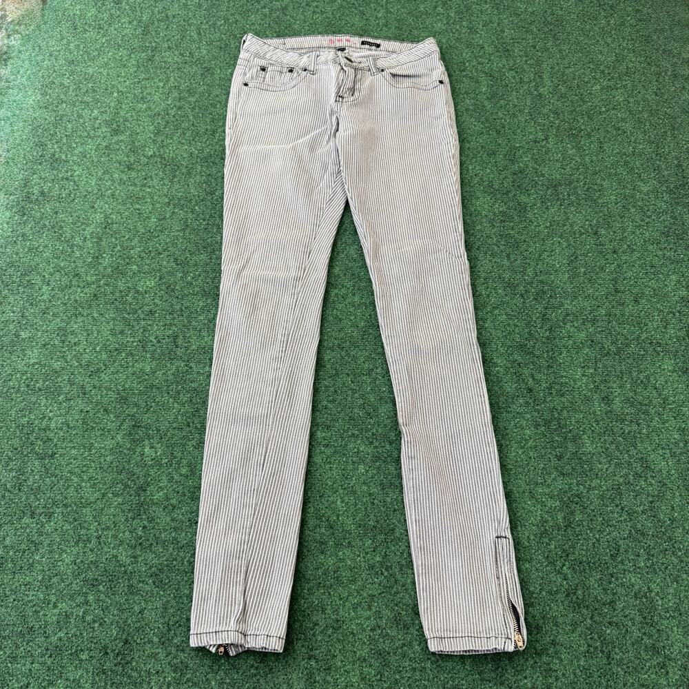 LUX TAPERED SKINNY WOMENS JEANS SZ 28 GREY & WHITE STRIPED OA23460 Zip Legs